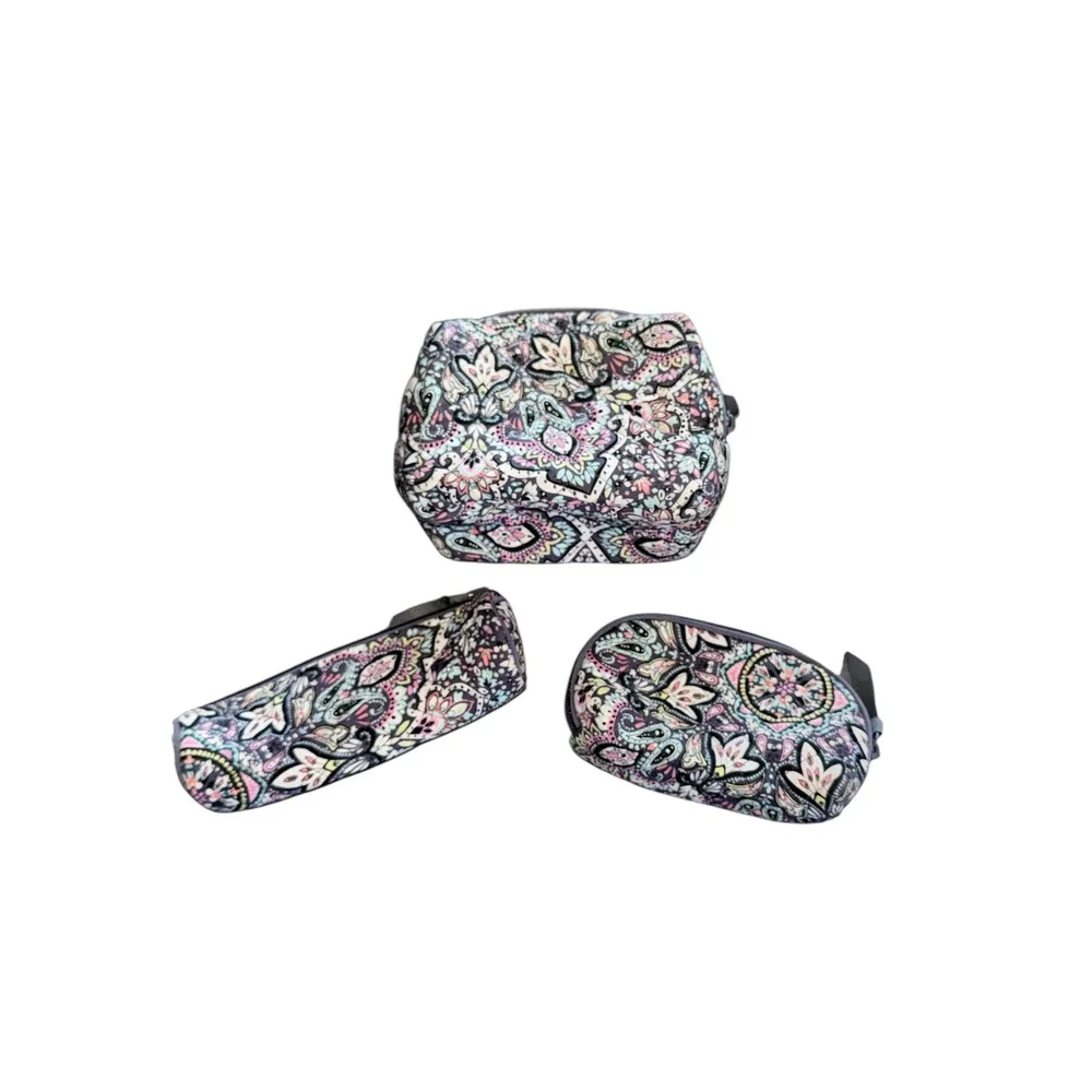 Vera Bradley Bonbon Medallion 3 Piece Cosmetic Bag Set Quilted Travel Makeup